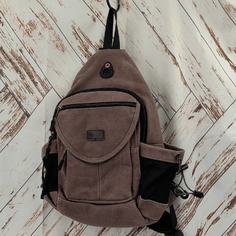 MOSISO Small Brown Sling Bag in Brown Canvas